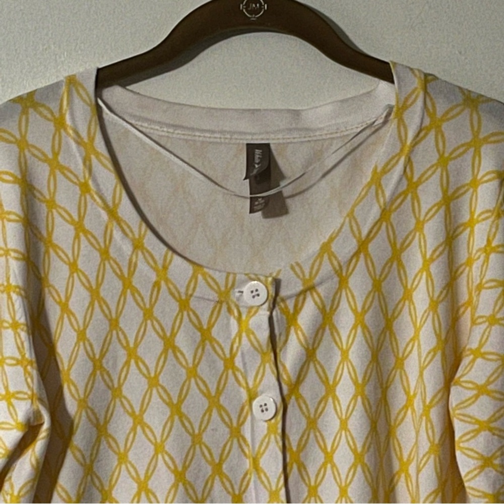White Stag Cardigan Yellow White Geometric Button Front Size M - Picture 4 of 6